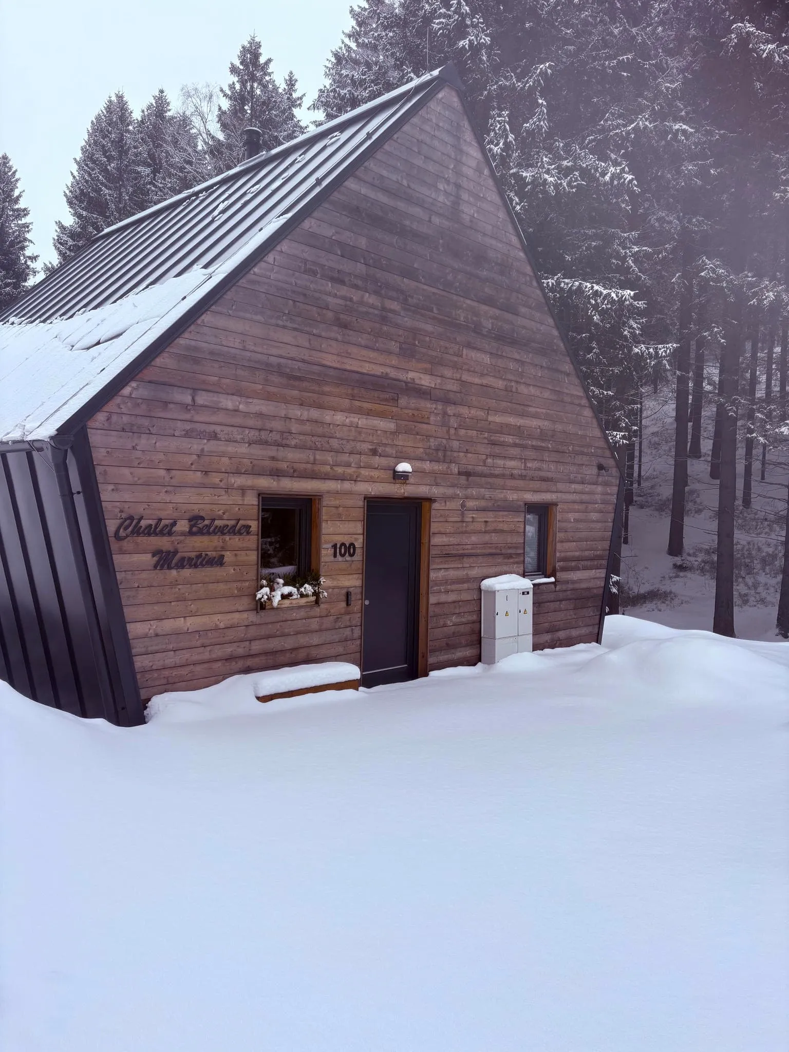 chaletbelvedermartina drevena chata zimni den